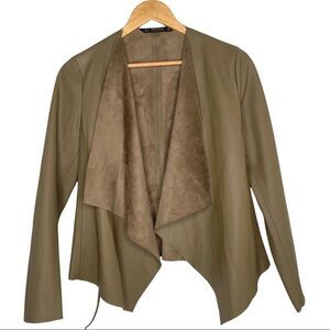 Zara Olive Green Faux Leather Open-front Super Soft Easy-to-wear Jacket